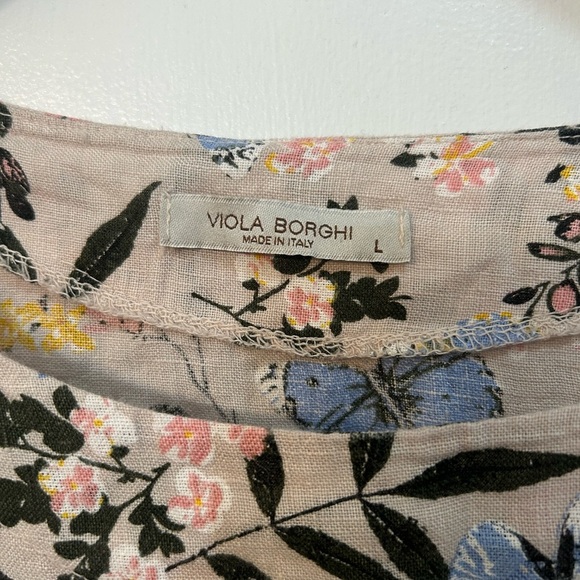 Viola Borghi Floral Butterfly Print Linen Top Size Large - Picture 4 of 4